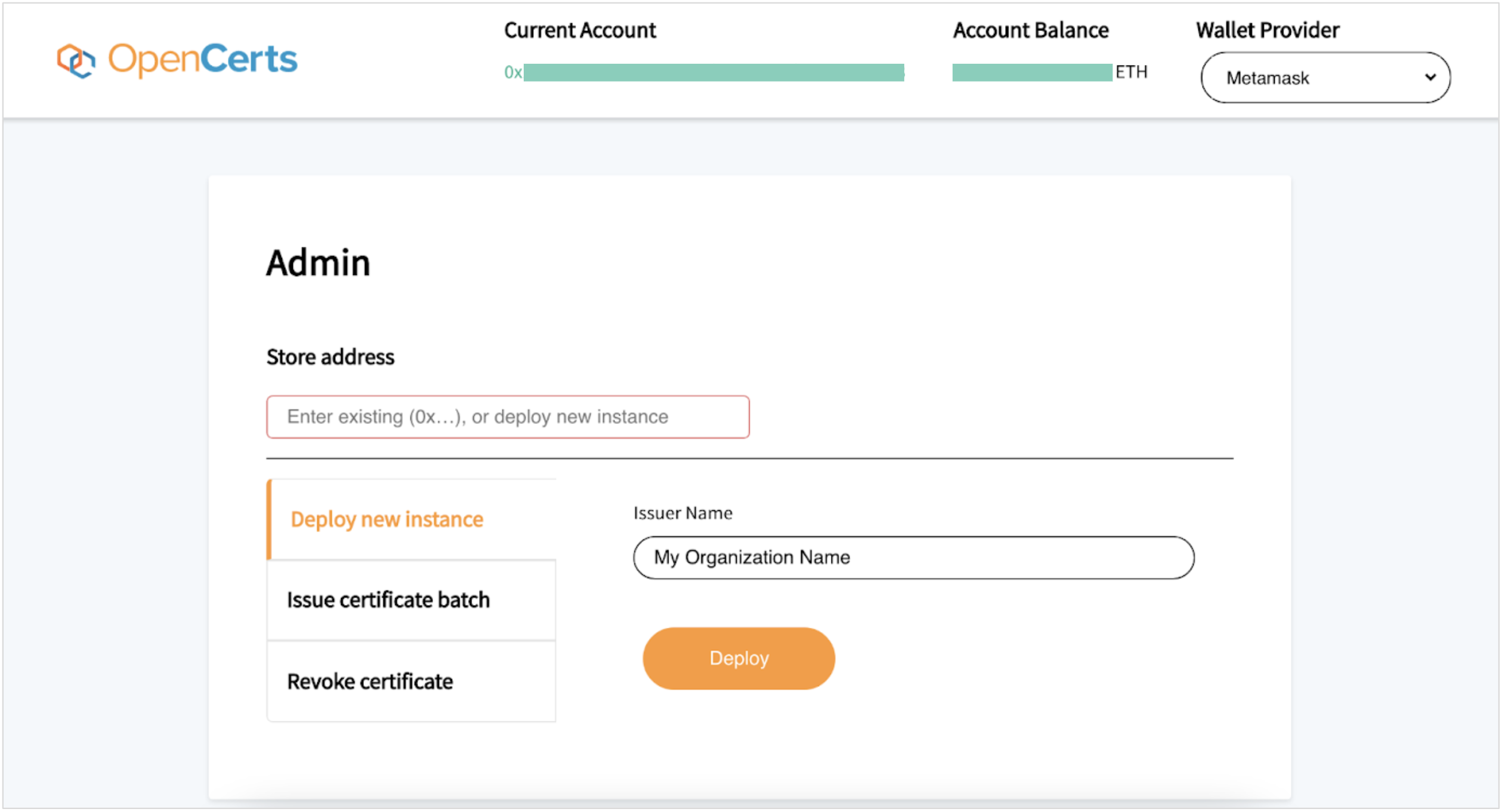Filling in Organization name