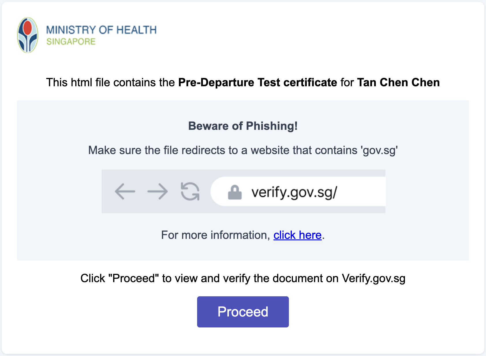 Proceed button in the HTML page