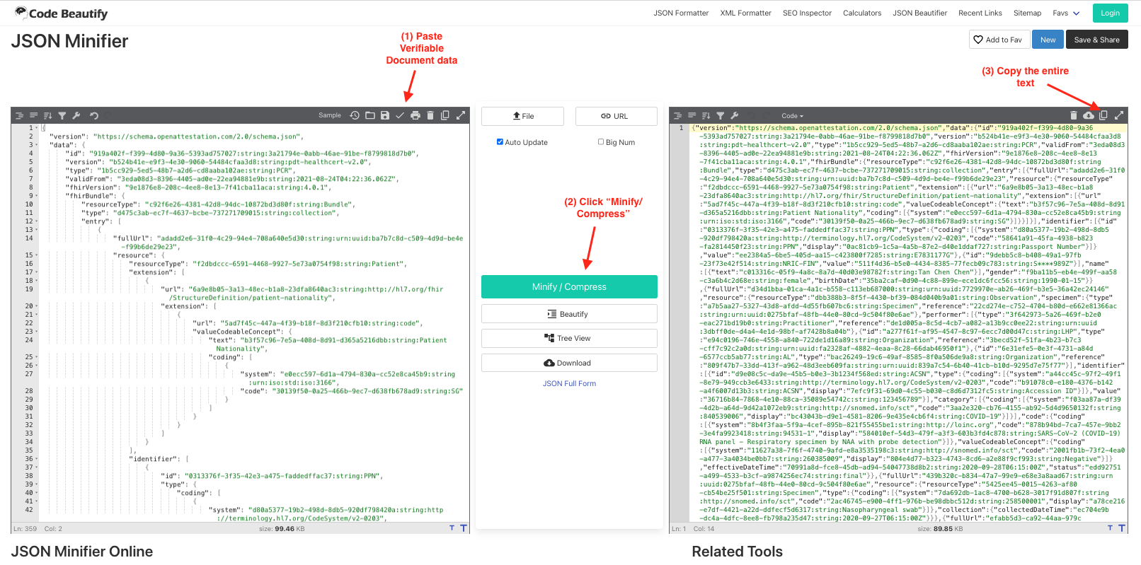 Minify document data